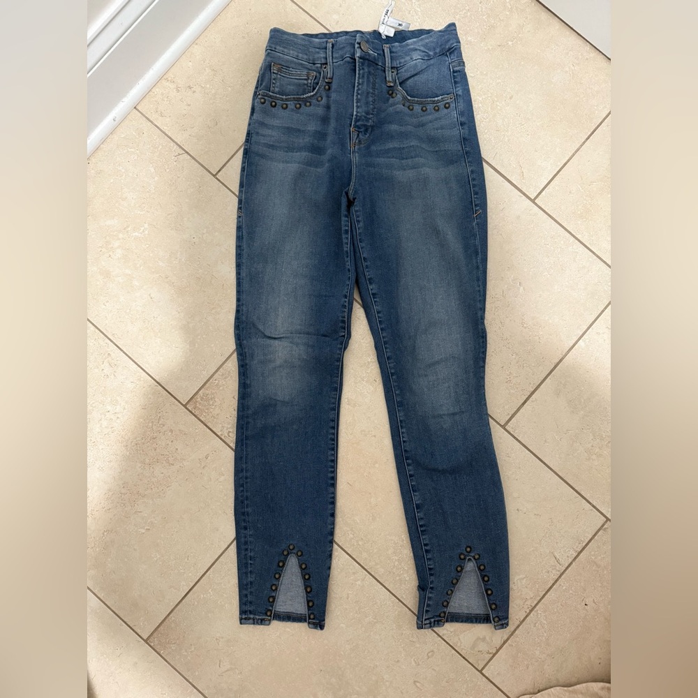 Good American Blue Skinny Jeans with Embellished Ankle - Picture 2 of 7
